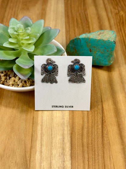 Kingman Turquoise Thunderbird Sterling Silver Earrings