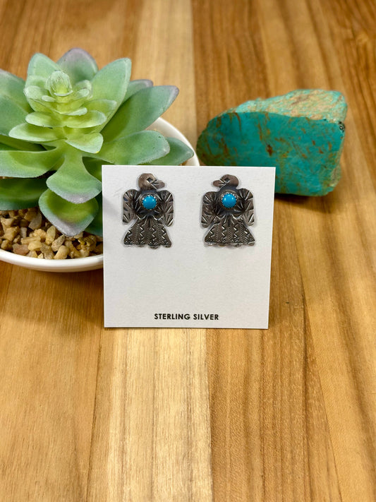 Kingman Turquoise Thunderbird Sterling Silver Earrings