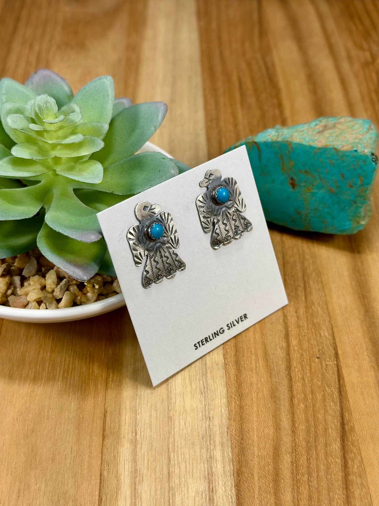 Kingman Turquoise Thunderbird Sterling Silver Earrings