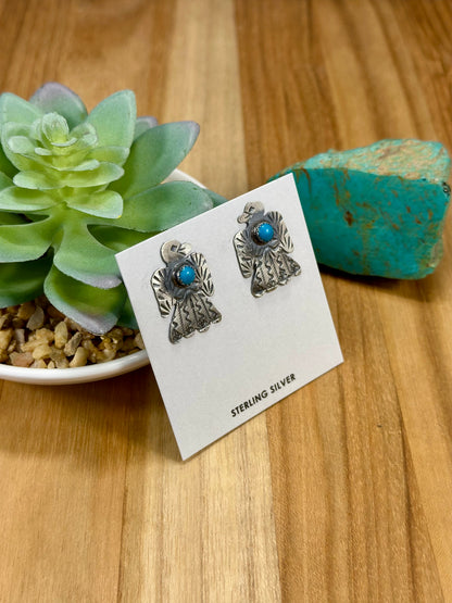 Kingman Turquoise Thunderbird Sterling Silver Earrings