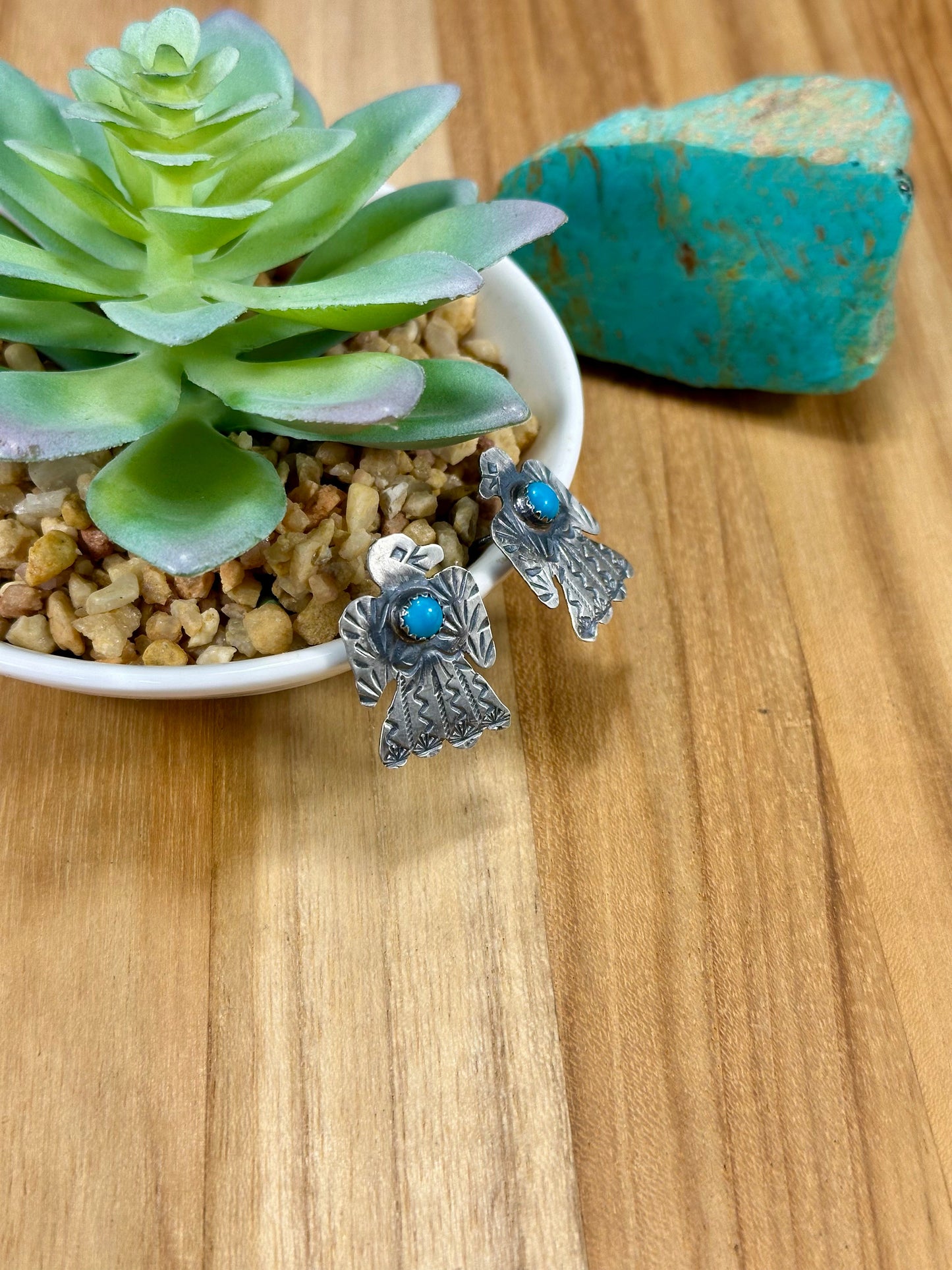 Kingman Turquoise Thunderbird Sterling Silver Earrings