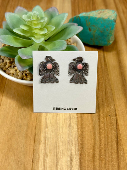 Pink Conch Thunderbird Sterling Silver Earrings