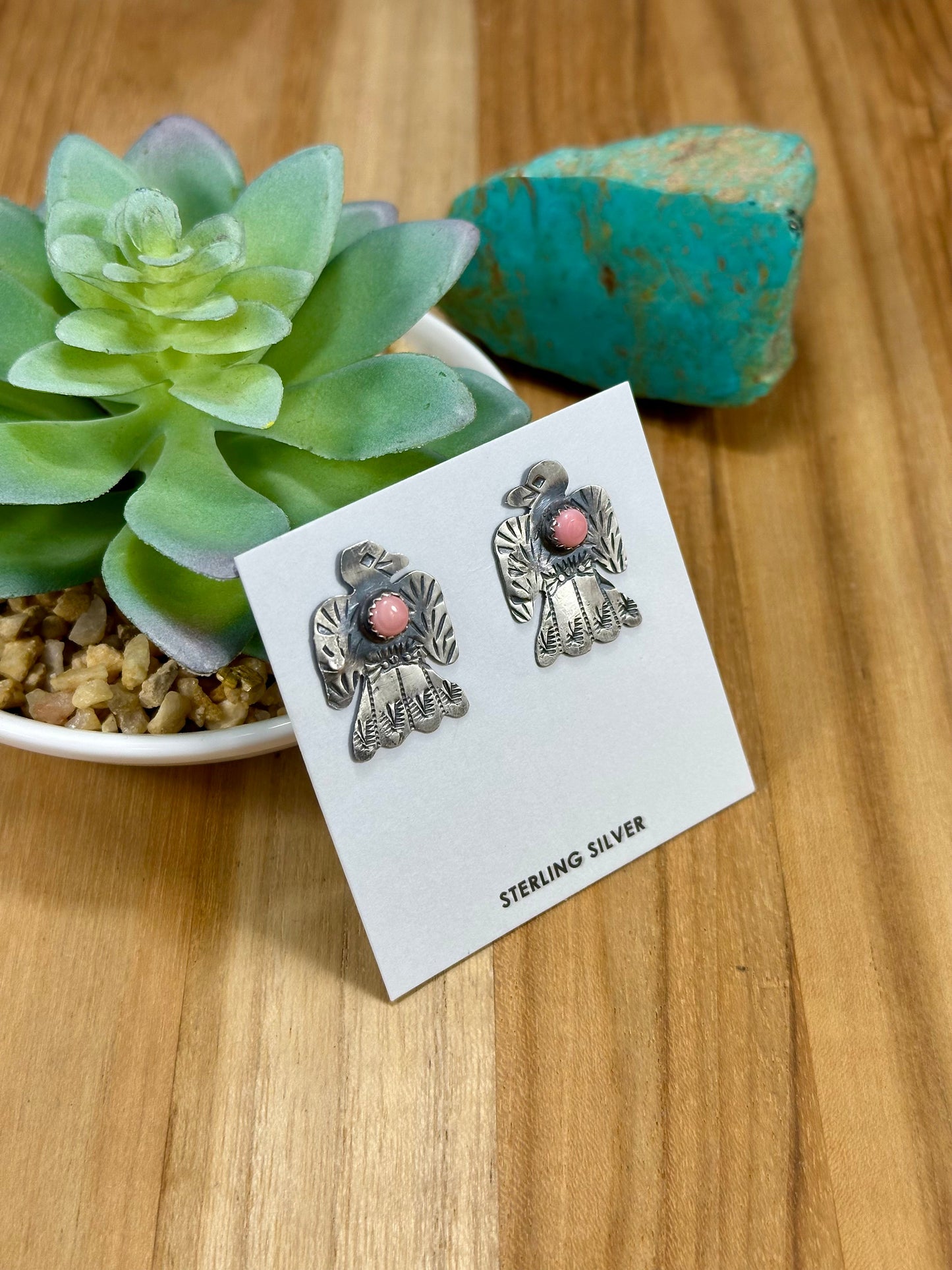 Pink Conch Thunderbird Sterling Silver Earrings