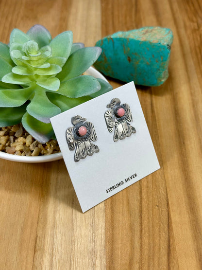 Pink Conch Thunderbird Sterling Silver Earrings