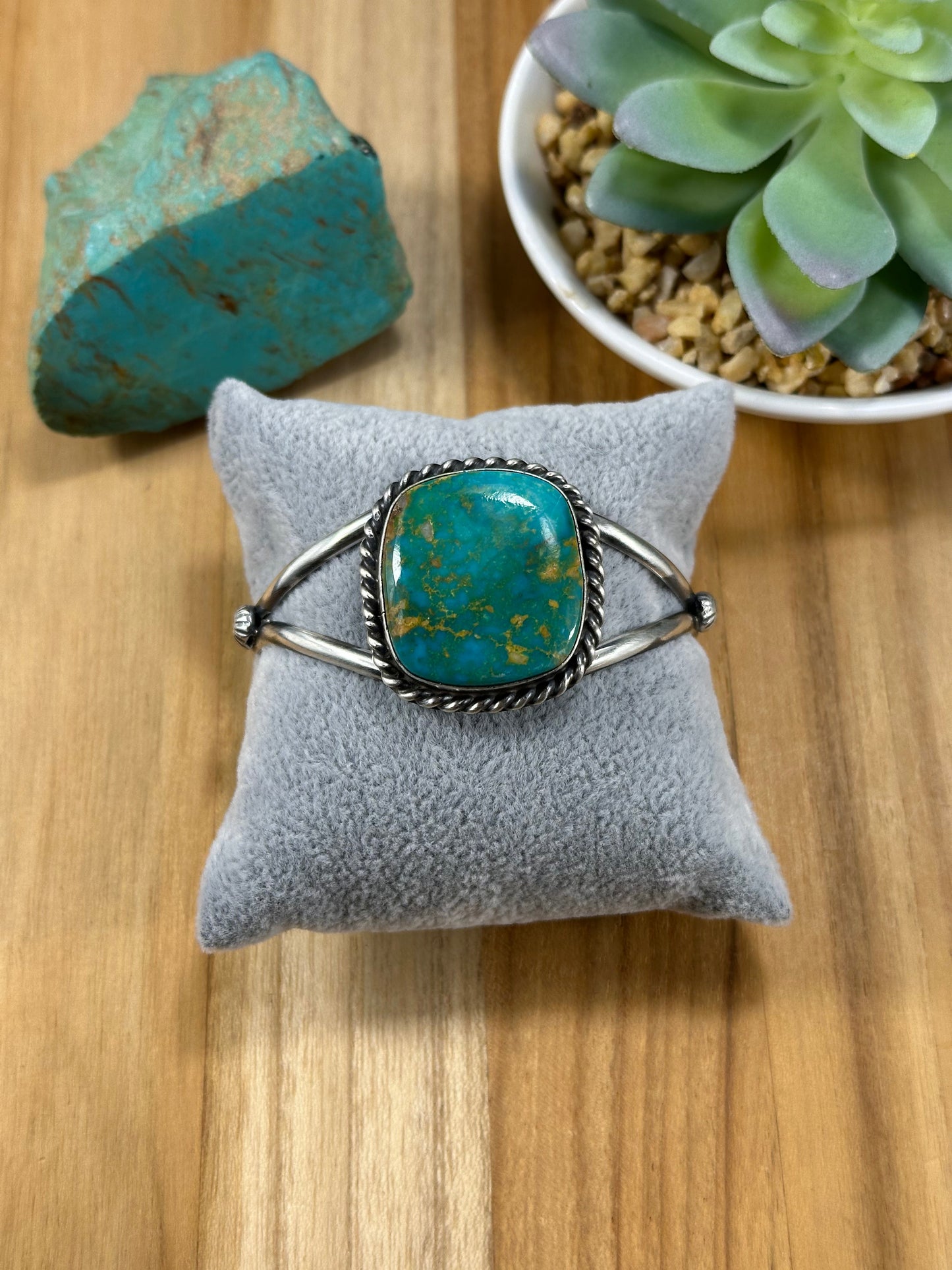 Kingman Turquoise Square Stone Cuff