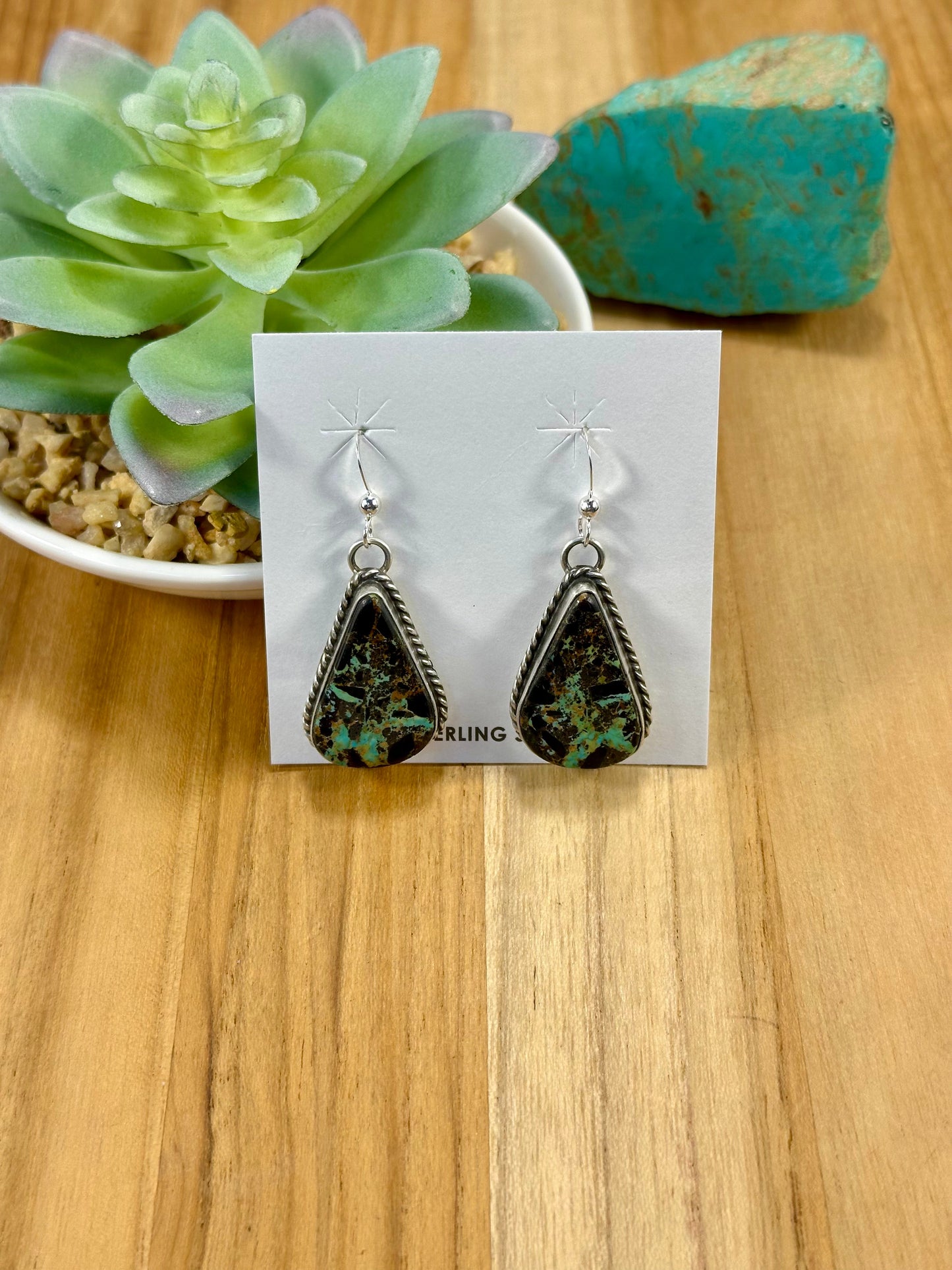 Black Jack Teardrop Sterling Silver Dangle Earrings
