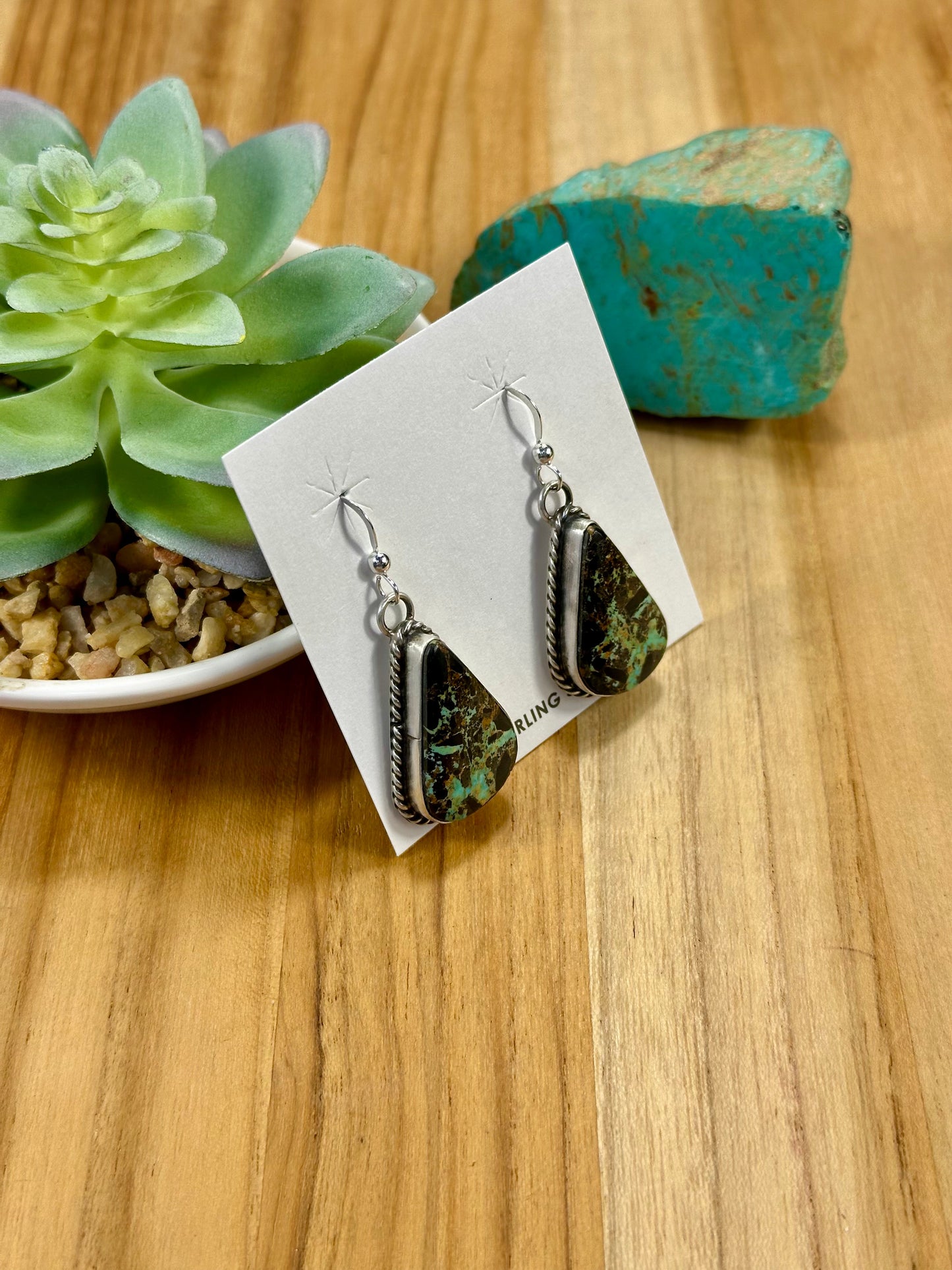 Black Jack Teardrop Sterling Silver Dangle Earrings
