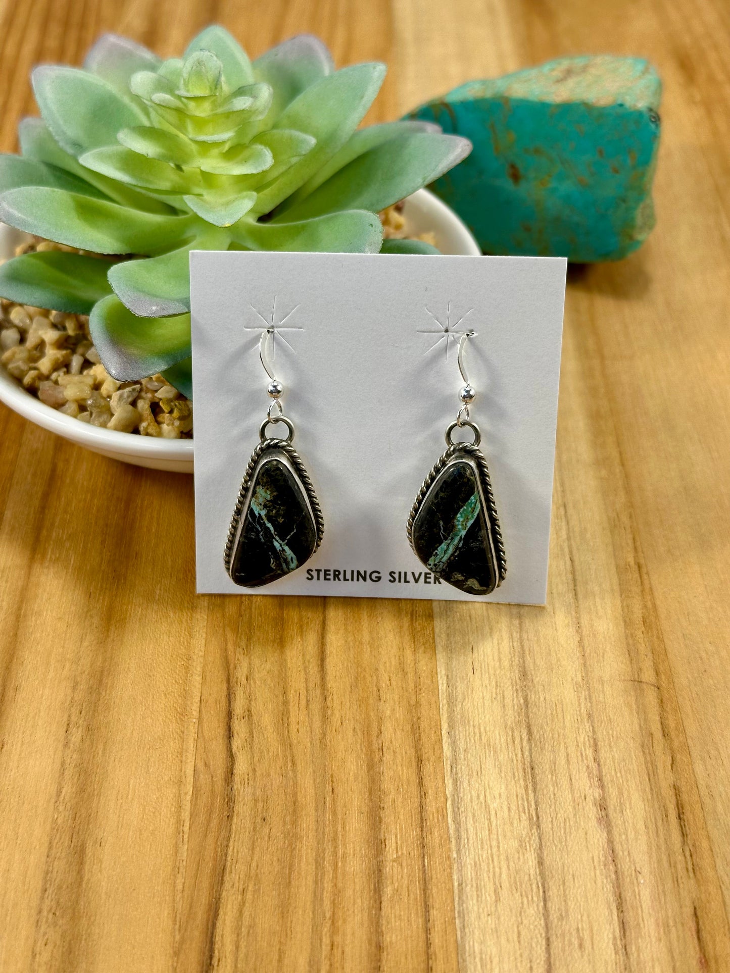 Black Jack Teardrop Sterling Silver Dangle Earrings