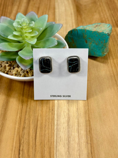 Black Jack Square Sterling Silver Stud Earrings