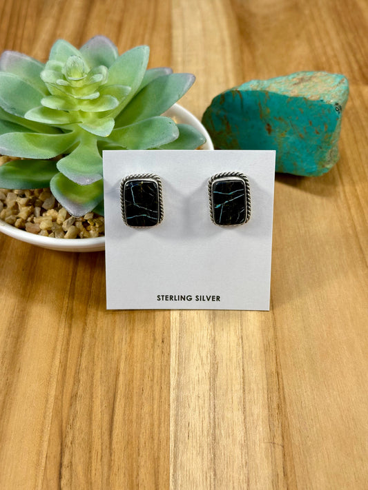 Black Jack Square Sterling Silver Stud Earrings