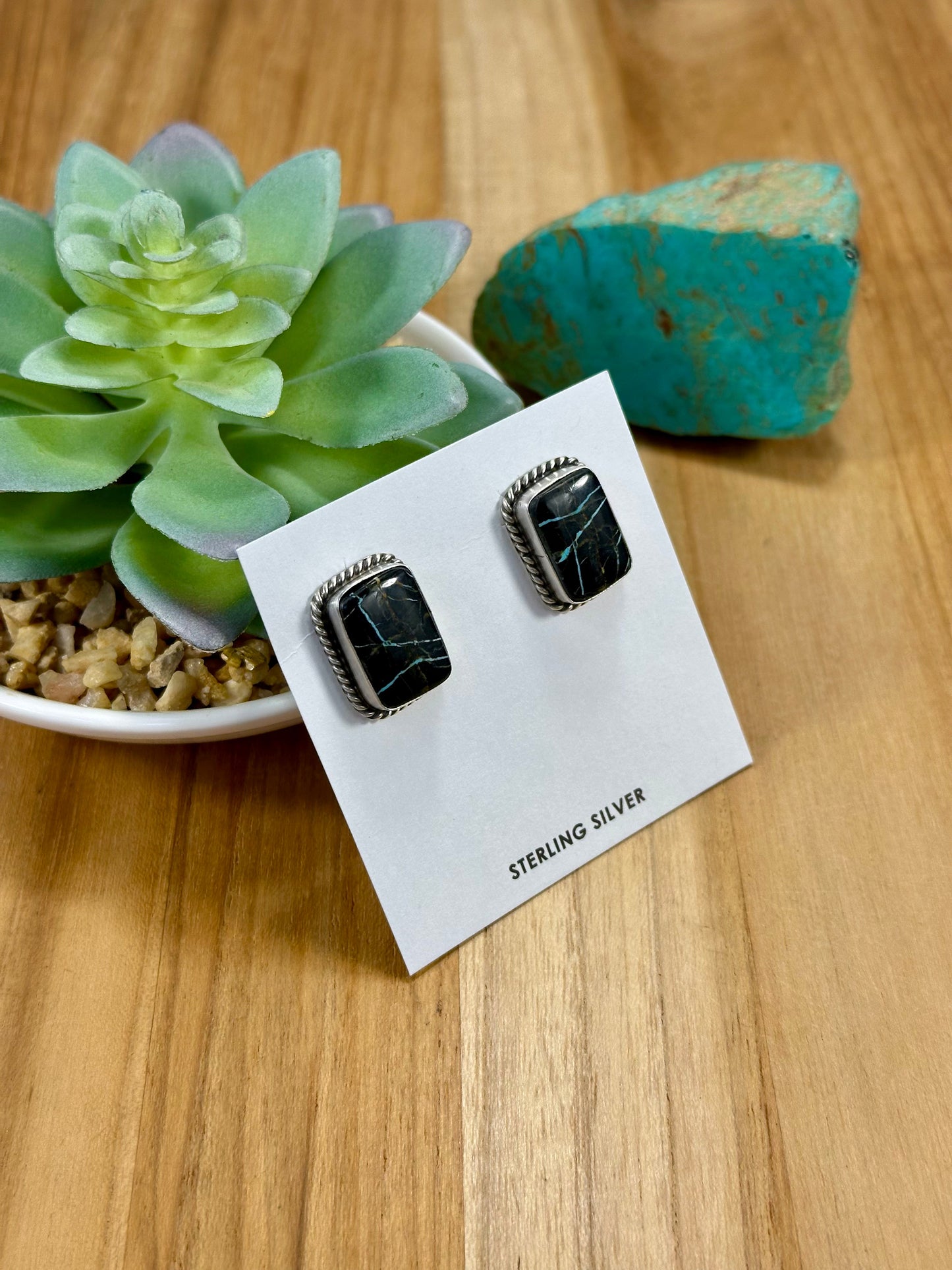 Black Jack Square Sterling Silver Stud Earrings