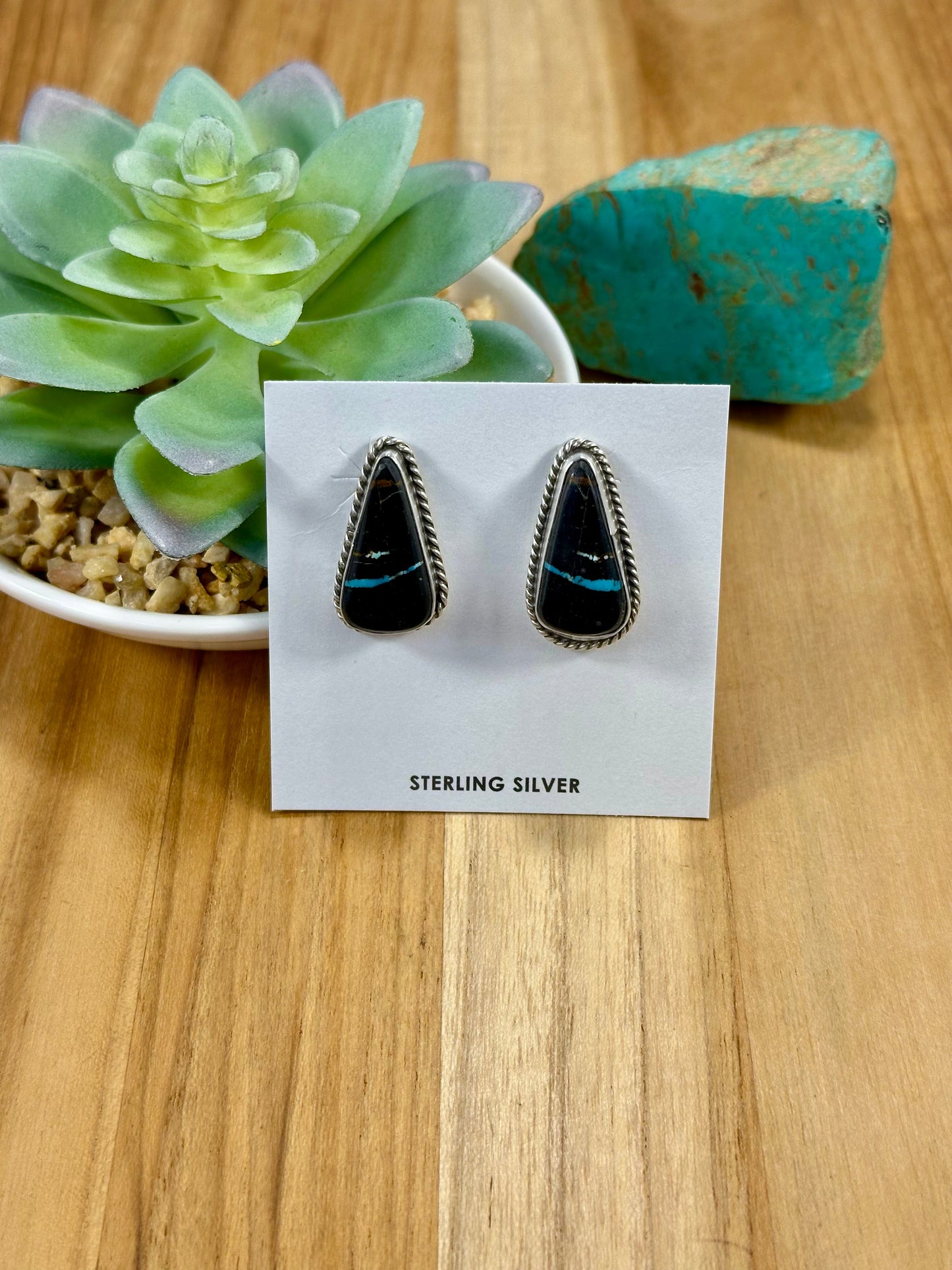 Black Jack Teardrop Sterling Silver Stud Earrings