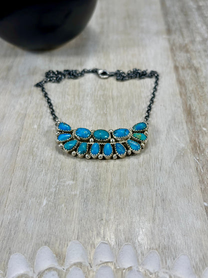 Kingman Turquoise Boat Cluster Sterling Silver Necklace