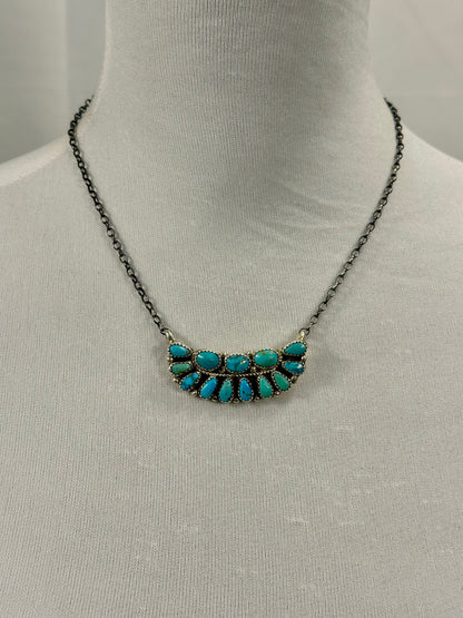 Kingman Turquoise Boat Cluster Sterling Silver Necklace