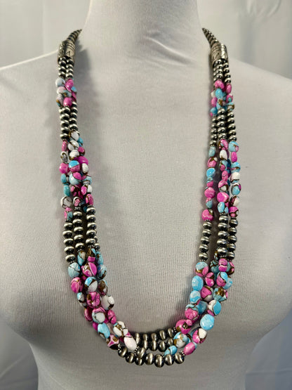 Sterling Pearl & Cotton Candy Bead Necklace