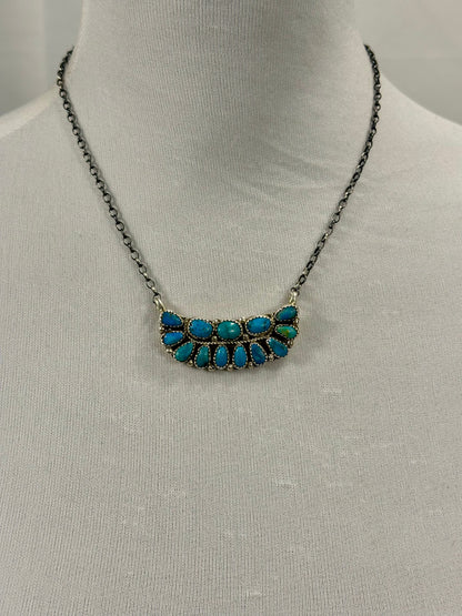 Kingman Turquoise Boat Cluster Sterling Silver Necklace