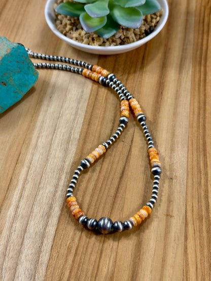 Spiny Oyster & Navajo Pearl Bead Necklace