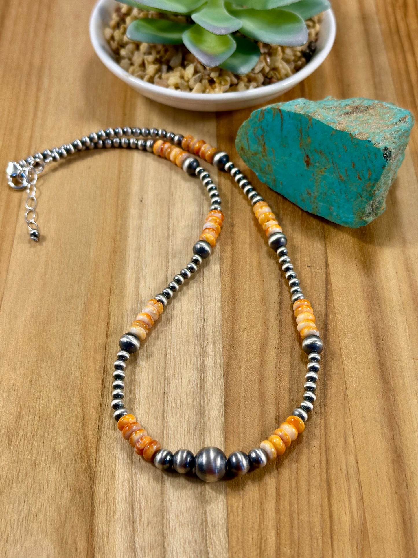 Spiny Oyster & Navajo Pearl Bead Necklace