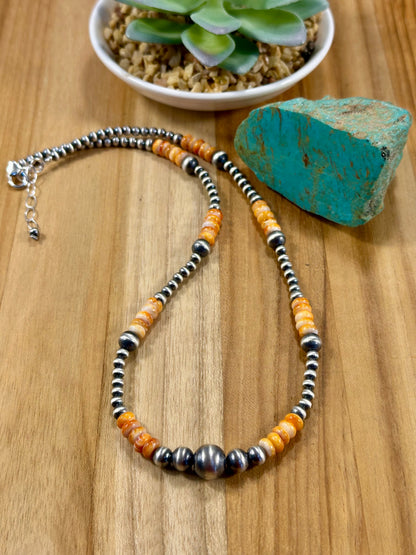 Spiny Oyster & Navajo Pearl Bead Necklace