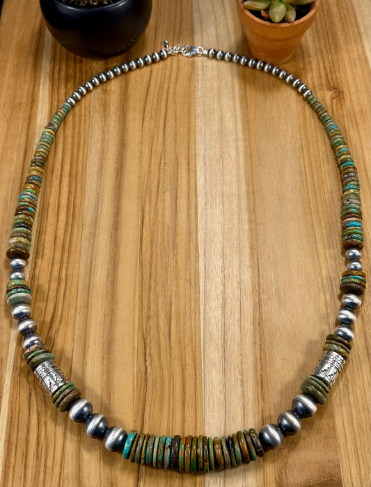 Kingman Multi Color Disc & Sterling Pearl Necklace