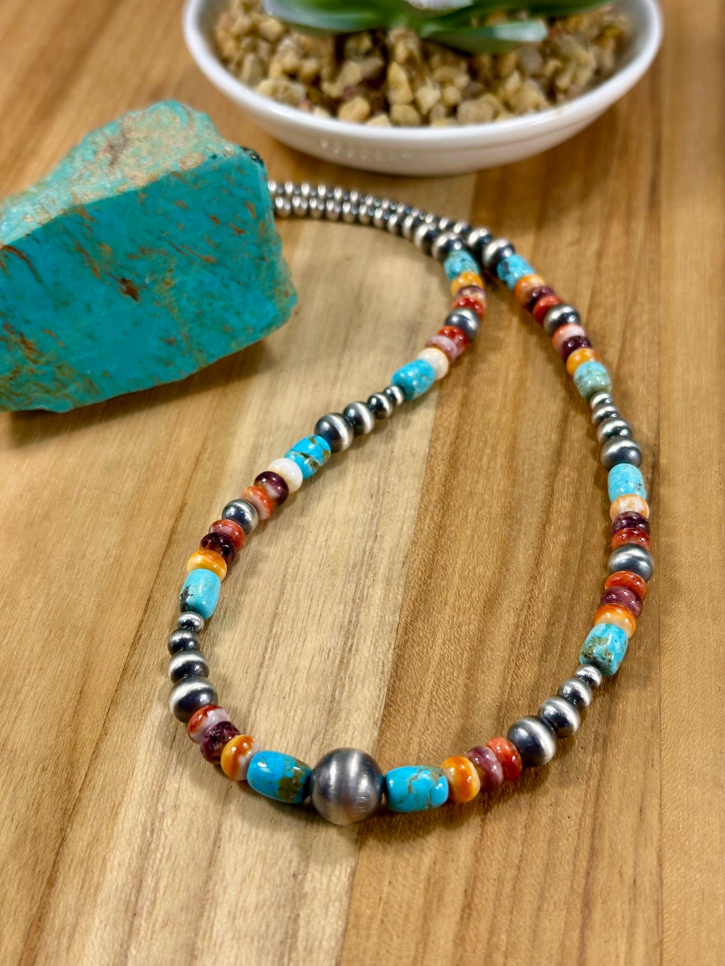 Multi-Color Bead & Sterling Pearl Necklace