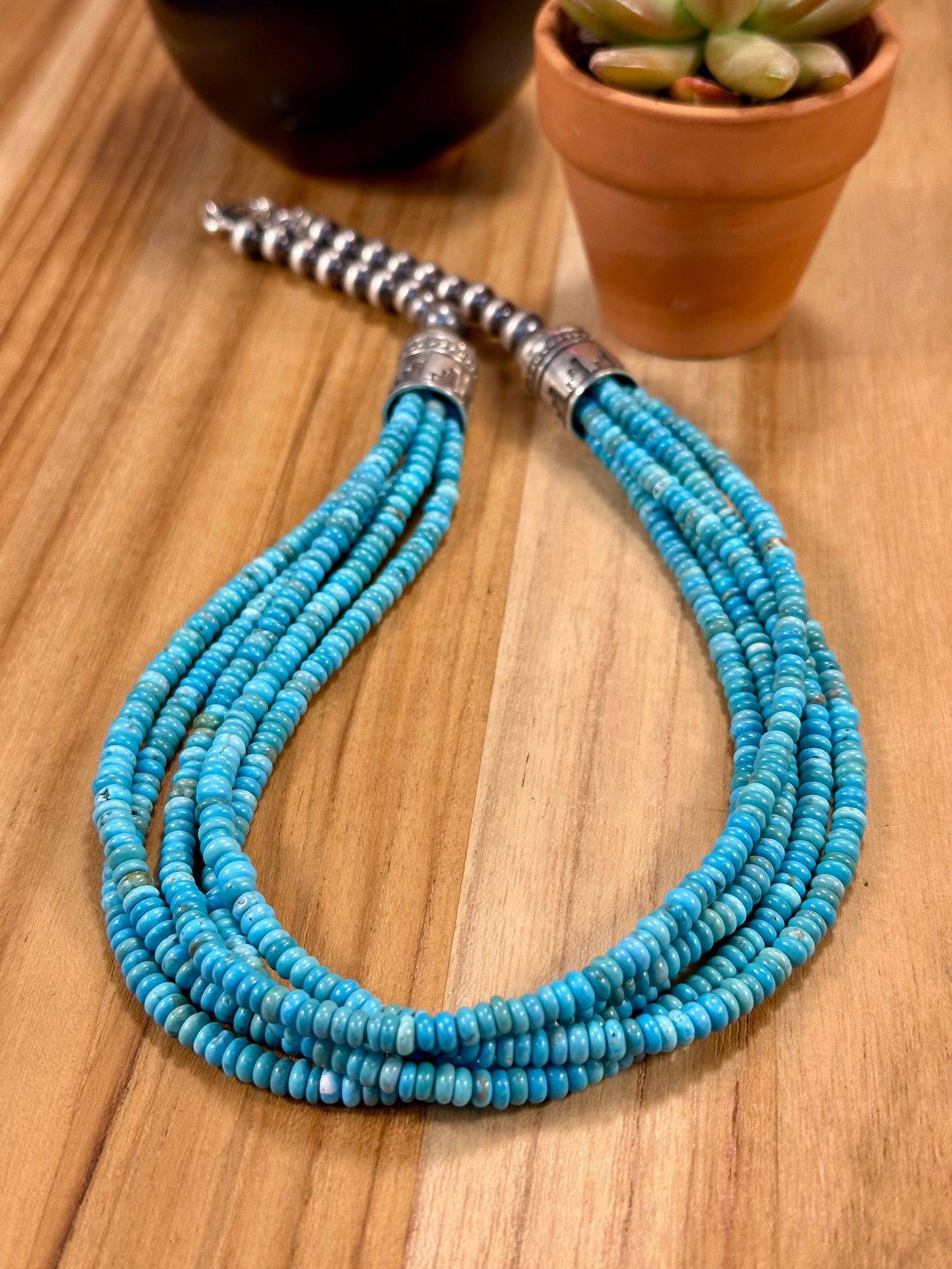 Sterling Pearl & Kingman Bead Necklace