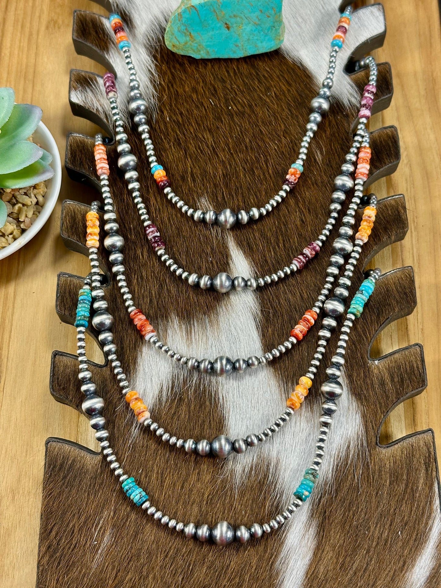 Purple Spiny Oyster & Silver Pearl Bead Ripple Necklace