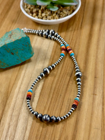 Multi-Color Bead & Sterling Pearl Necklace