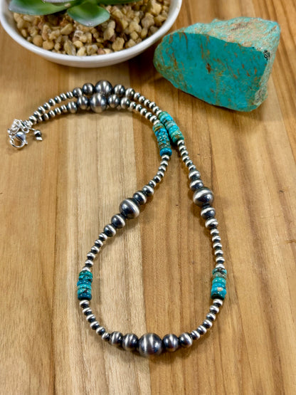 Kingman Turquoise & Silver Pearl Necklace
