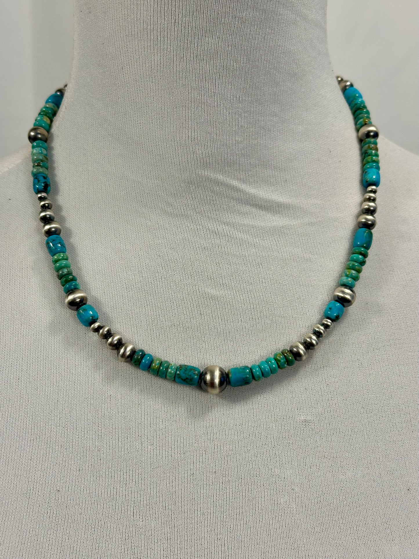 Kingman Turquoise & Silver Pearl Necklace
