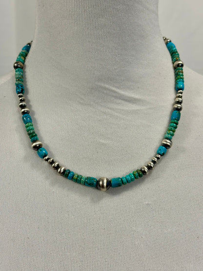 Kingman Turquoise & Silver Pearl Necklace