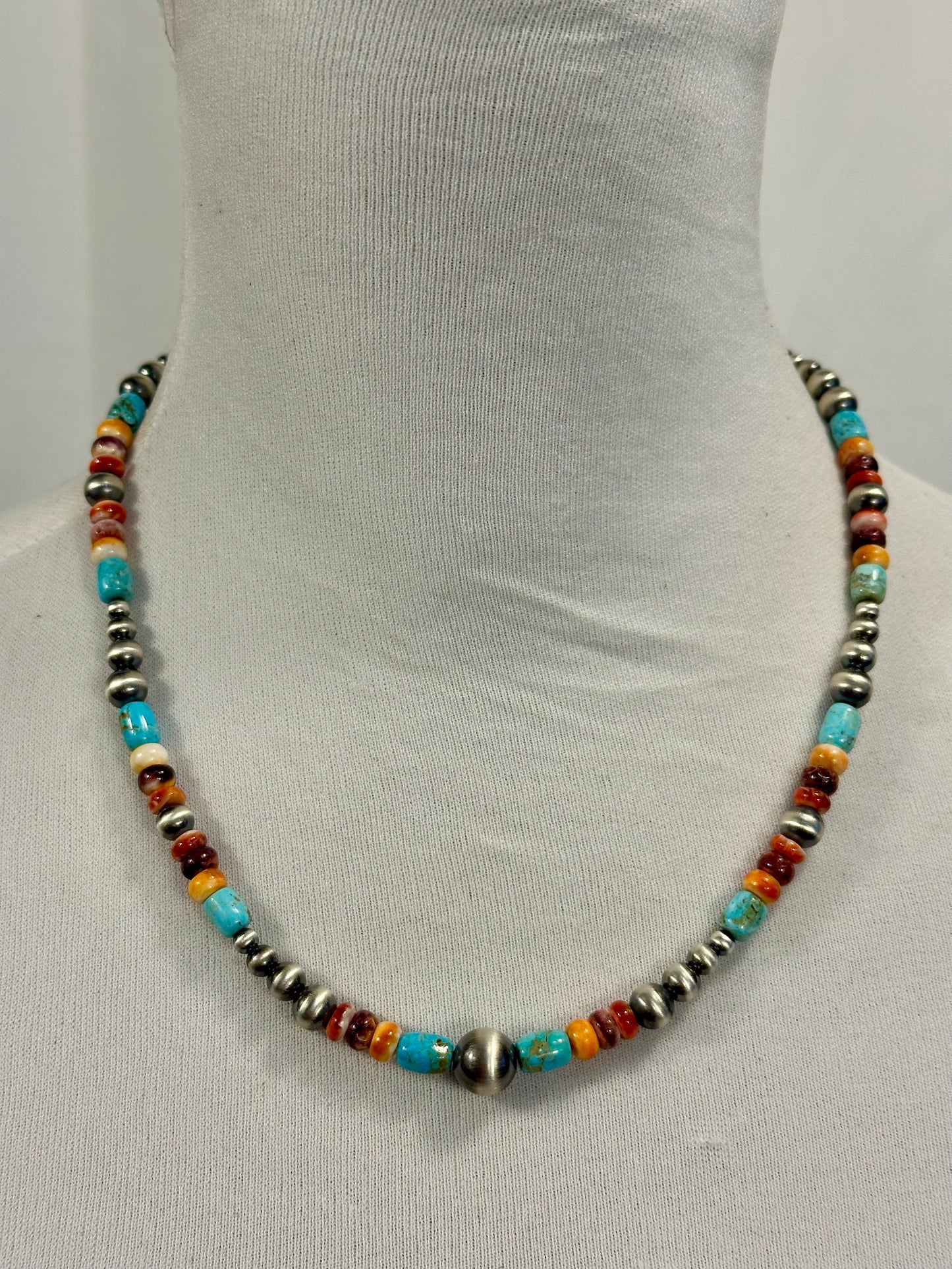 Multi-Color Bead & Sterling Pearl Necklace