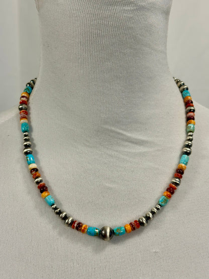 Multi-Color Bead & Sterling Pearl Necklace