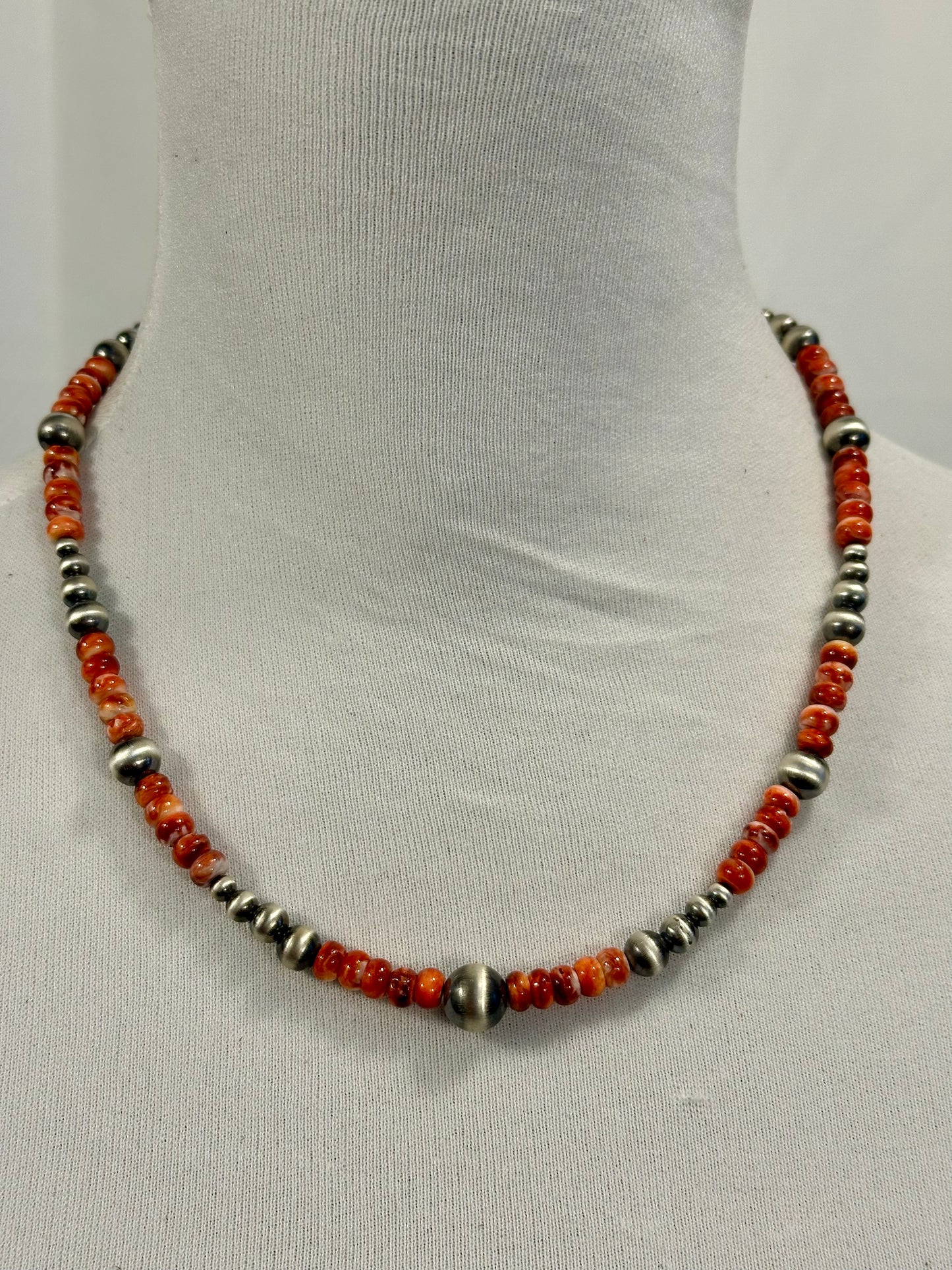 Red Spiny Oyster & Silver Pearl Bead Necklace