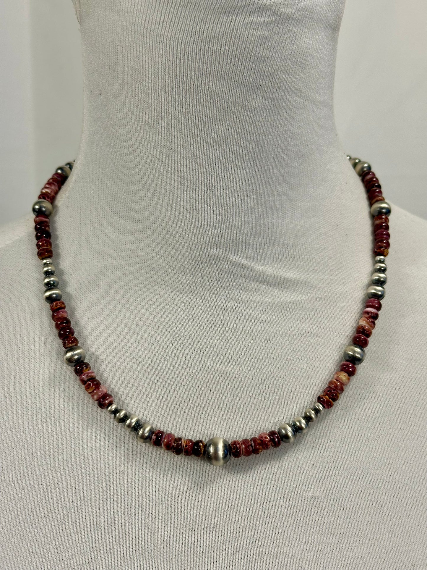 Purple Spiny Oyster & Silver Pearl Bead Necklace