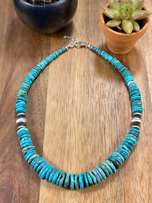 Kingman Turquoise Disc & Sterling Silver Pearl Necklace