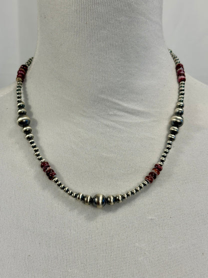 Purple Spiny Oyster & Silver Pearl Bead Ripple Necklace