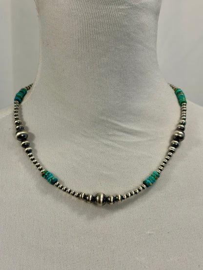 Kingman Turquoise & Silver Pearl Necklace