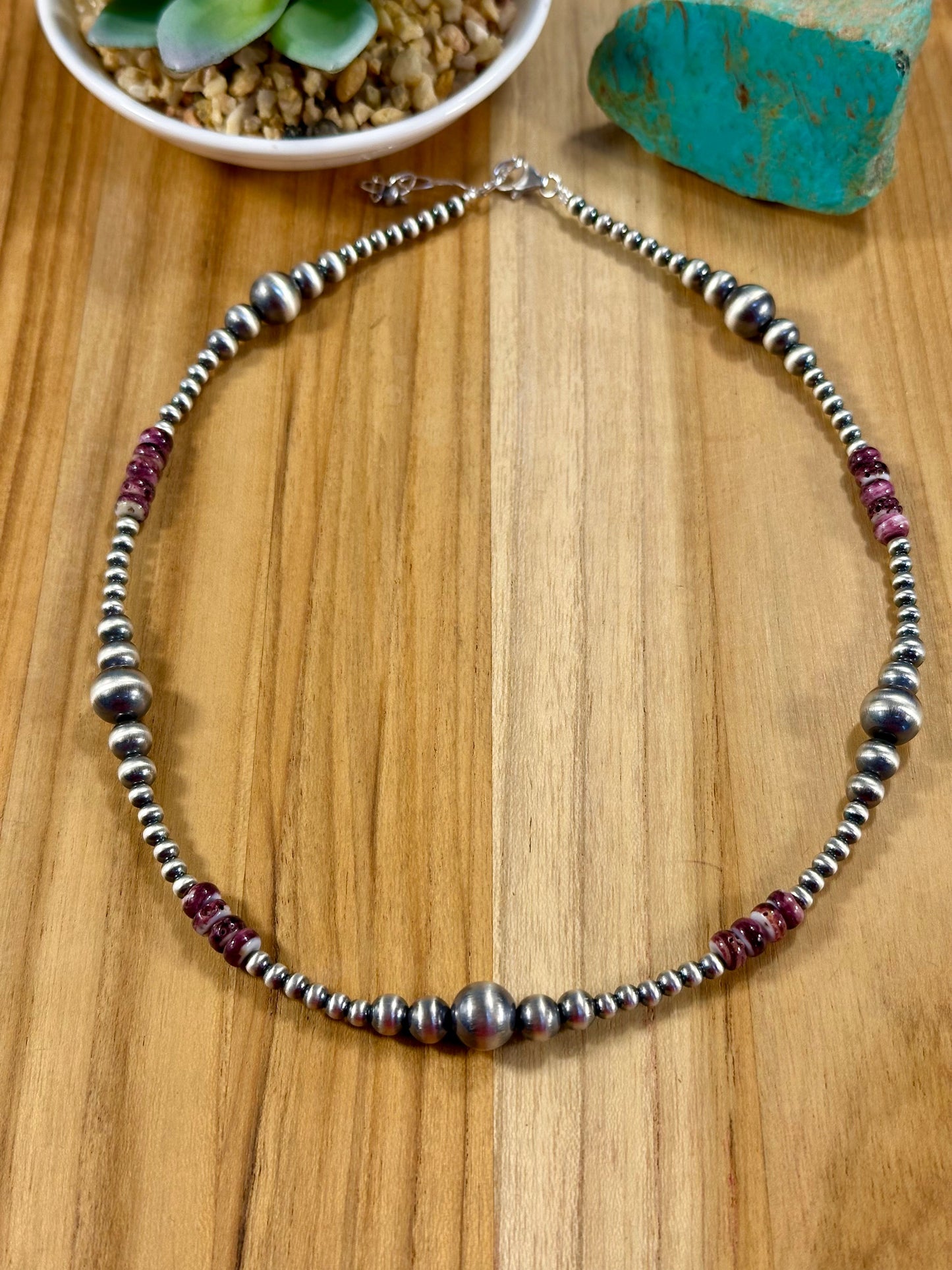 Purple Spiny Oyster & Silver Pearl Bead Ripple Necklace
