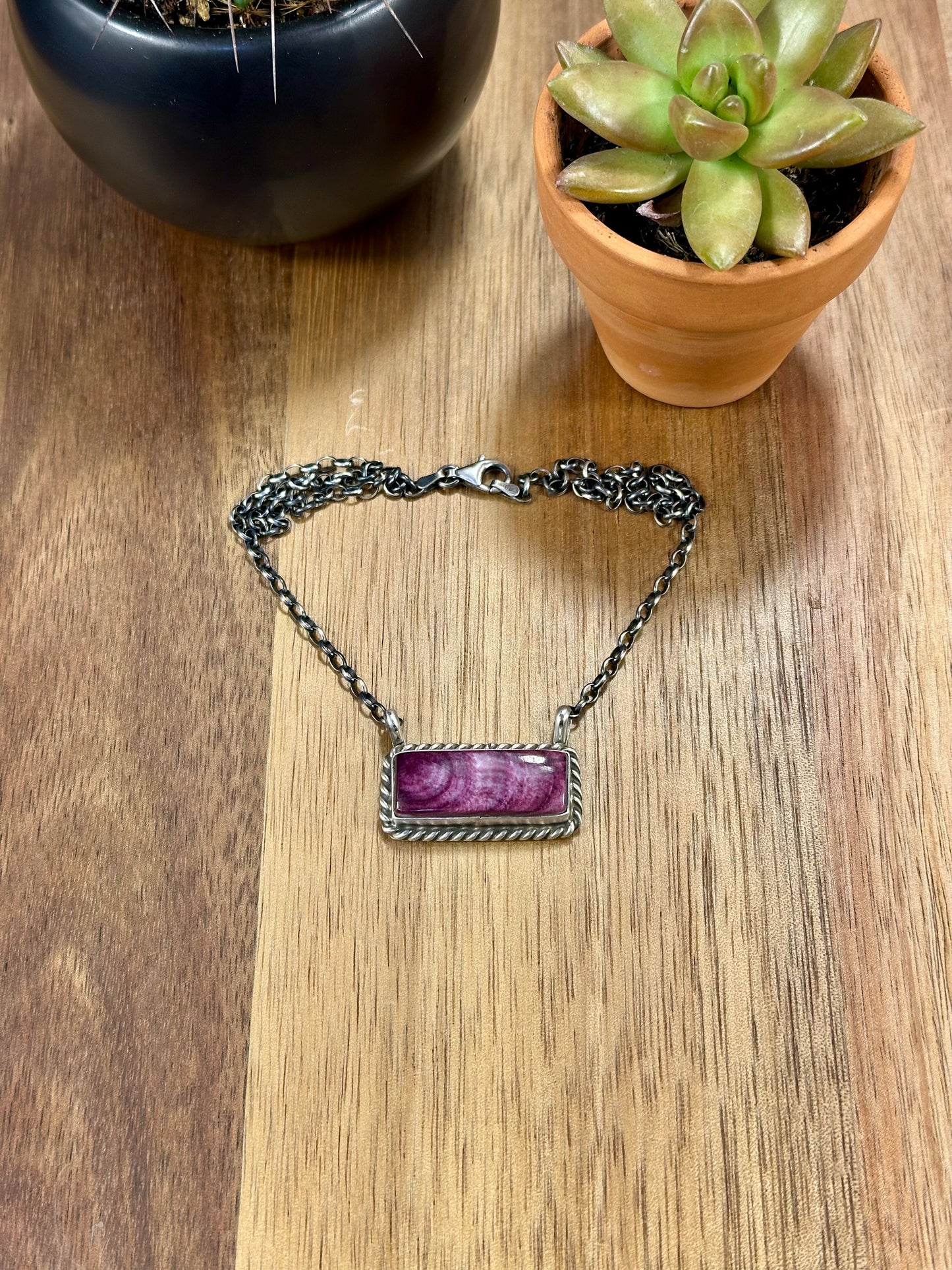 Purple Spiny Bar Sterling Silver Necklace