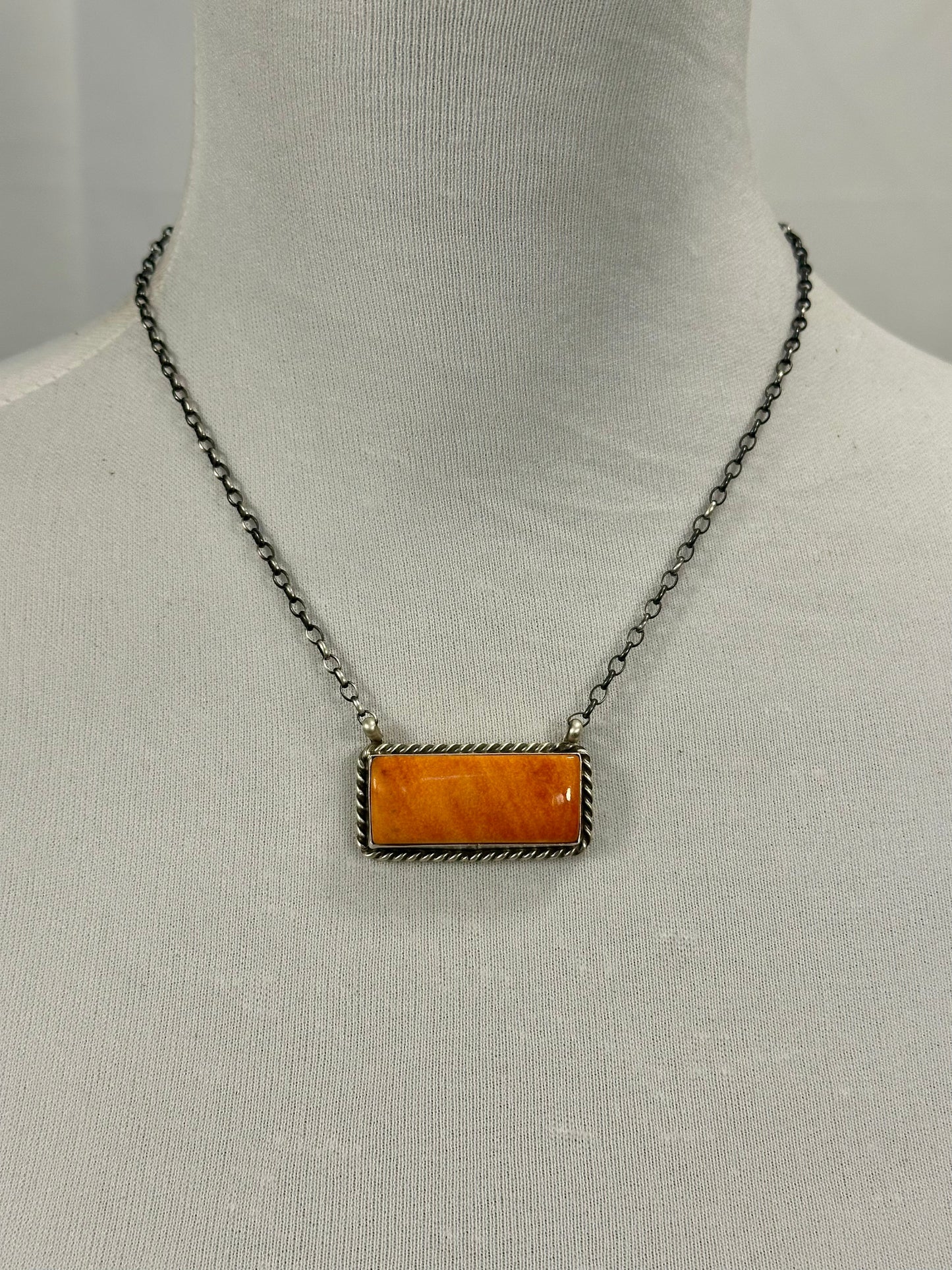 Orange Spiny Bar Sterling Silver Necklace