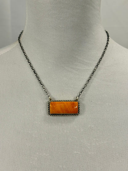 Orange Spiny Bar Sterling Silver Necklace