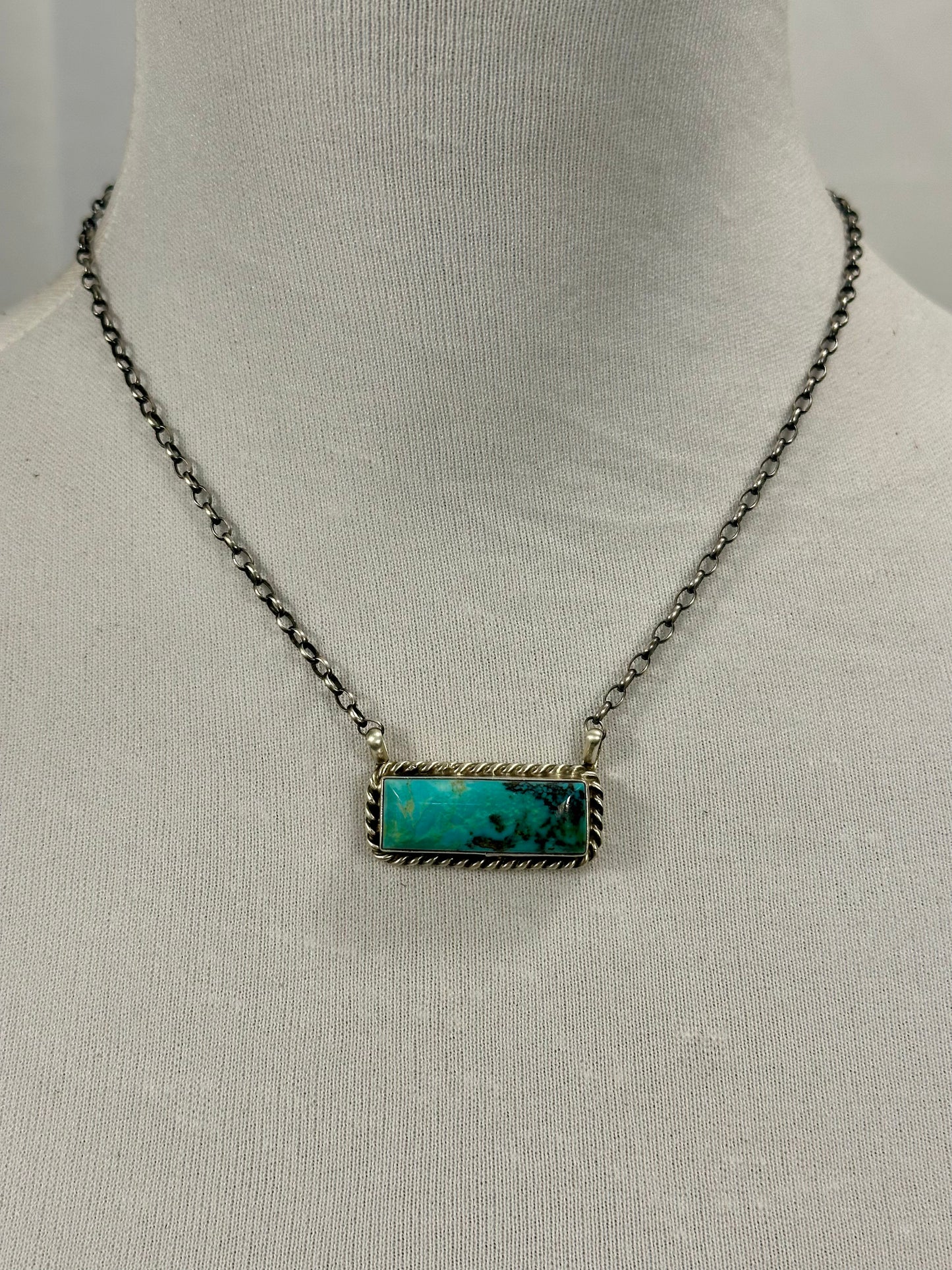 Kingman Turquoise Bar Sterling Silver Necklace