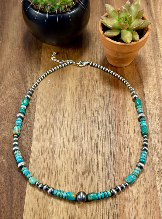 Kingman Turquoise & Sterling Pearl Necklace