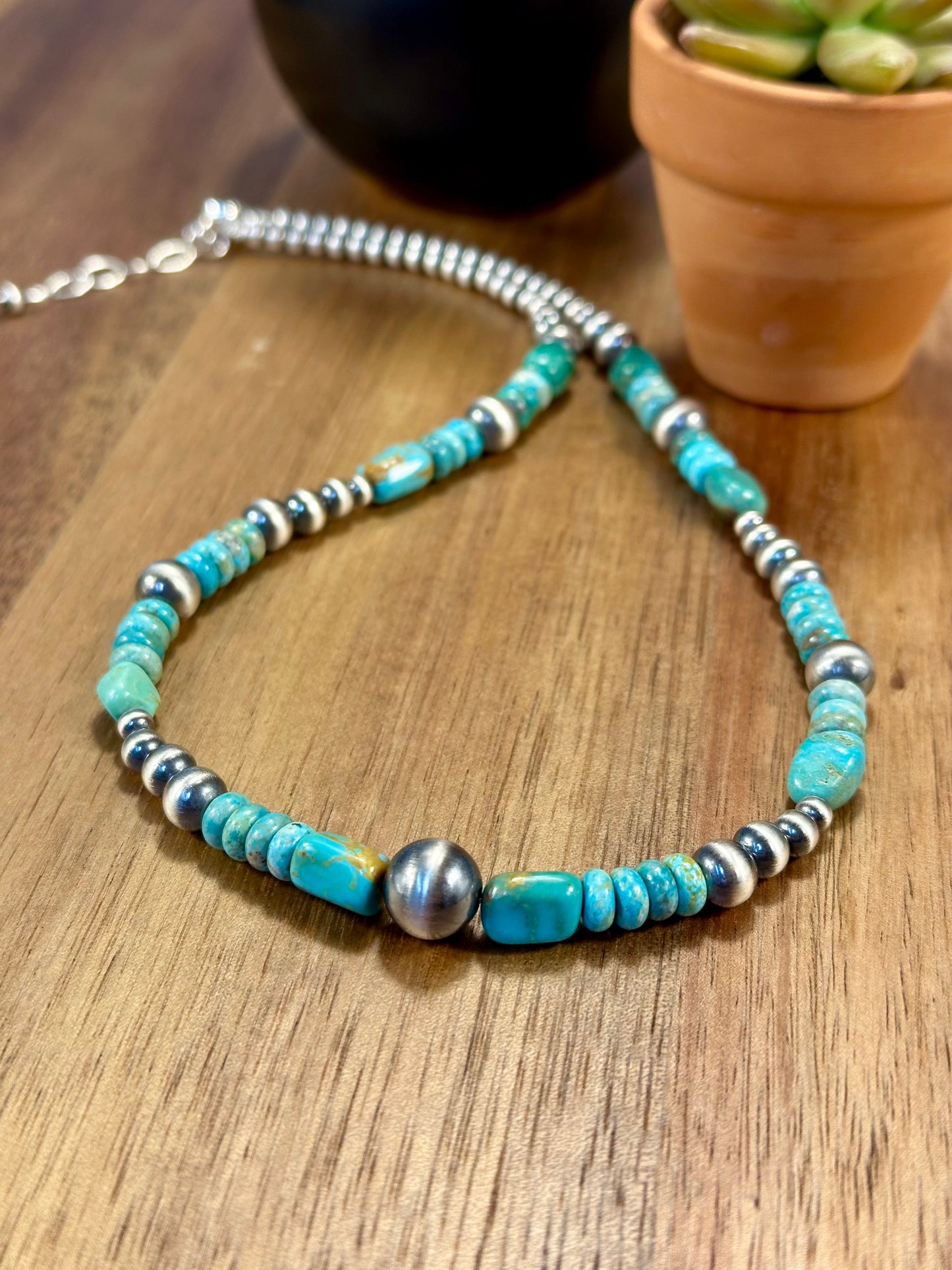 Kingman Turquoise & Sterling Pearl Necklace