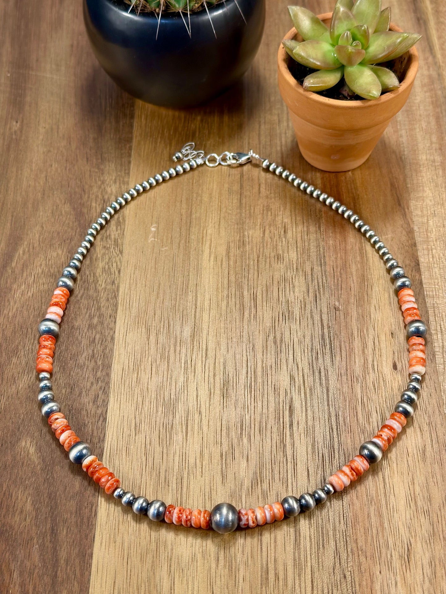Red Spiny & Sterling Pearl Necklace