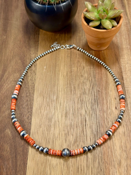 Red Spiny & Sterling Pearl Necklace
