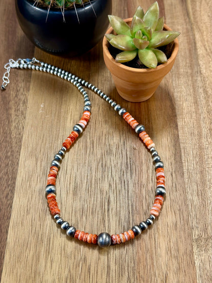 Red Spiny & Sterling Pearl Necklace