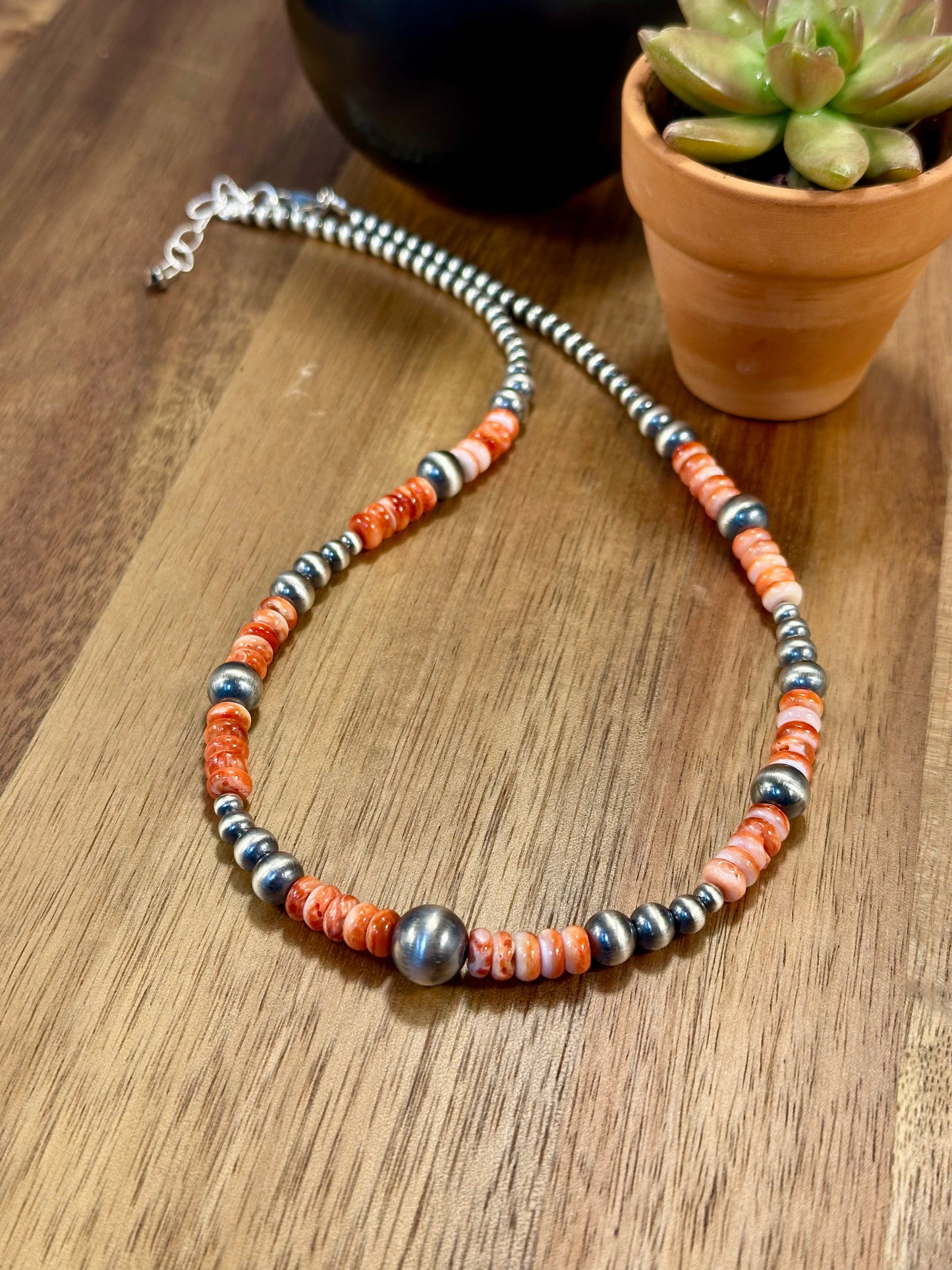Red Spiny & Sterling Pearl Necklace