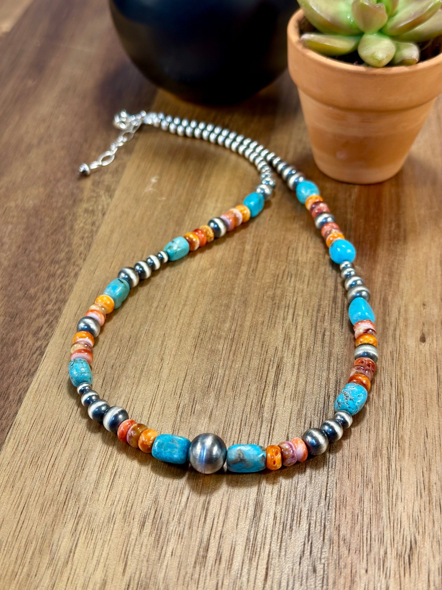 Multi Color Stone & Sterling Pearl Necklace